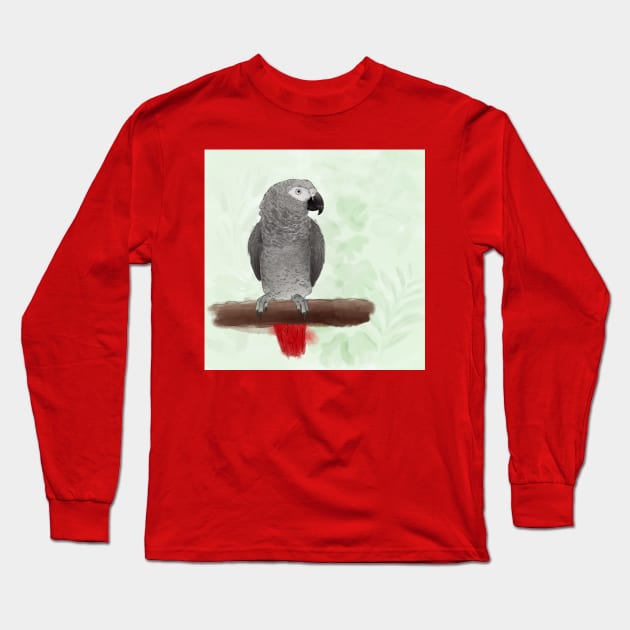 African Gray Long Sleeve T-Shirt by BurningChair